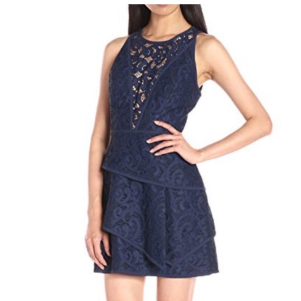 BCBGMaxAzria Hanah Lace Cocktail Dress in Dark  Navy Sz 12